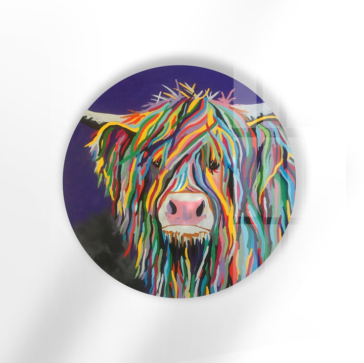 Cow Round Paint Glass Wall Art glass photo prints, glass picture prints
