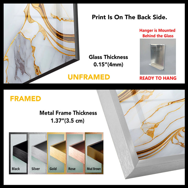 White and Gold Marble Abstract Glass Wall Art