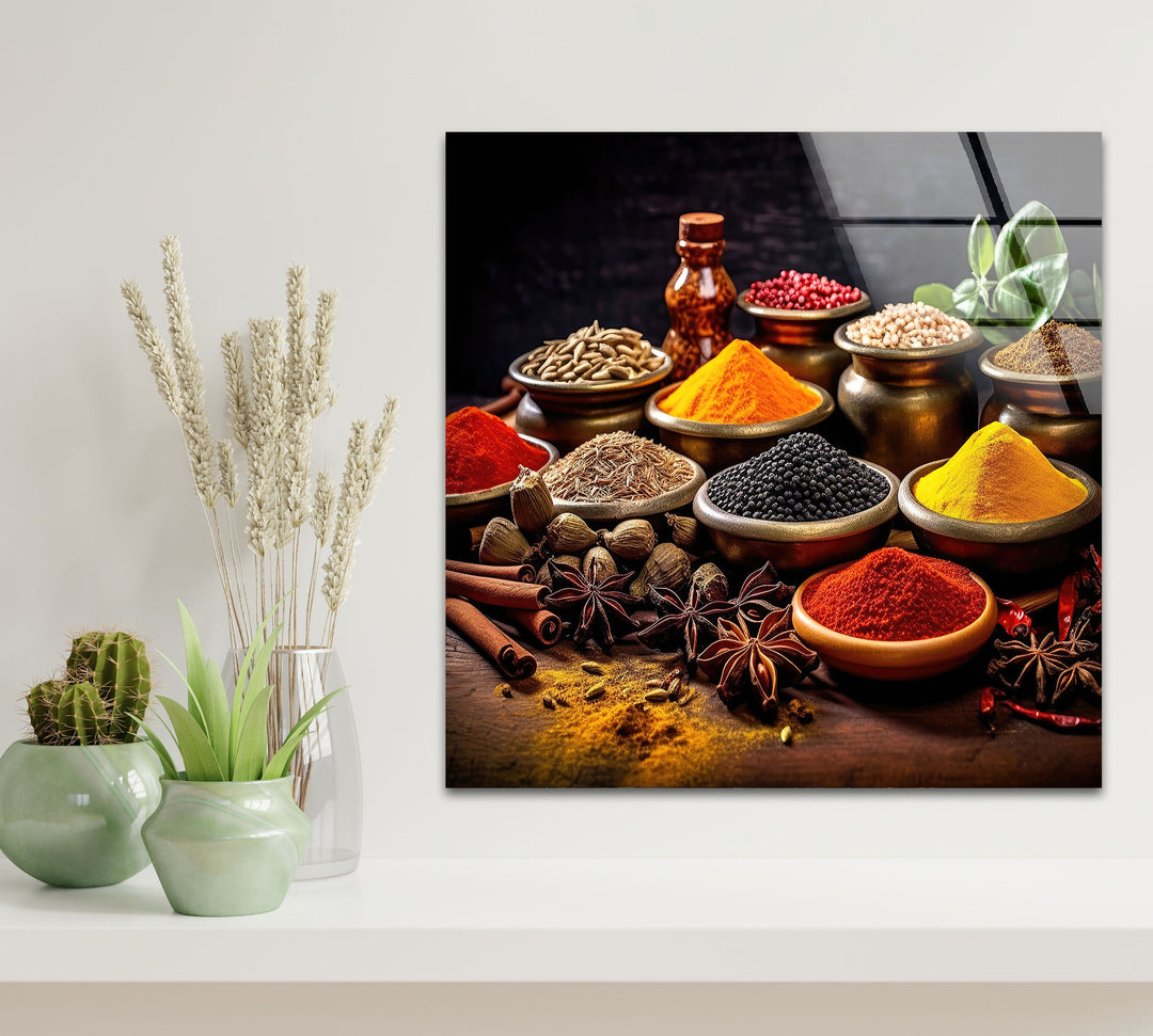 Bunch of Spices Glass Wall Art, glass art painting, glass art for the Wall