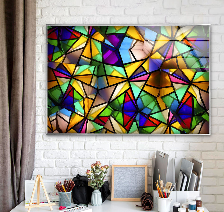 Geometric Mosaic Futuristic Glass Wall Art print picture on glass, Tempered Glass Wall Art