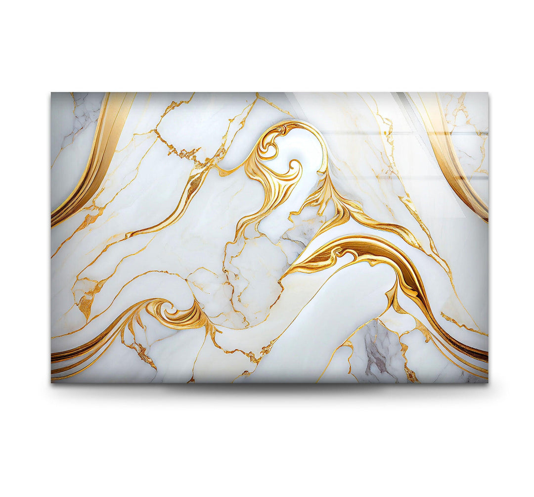 White and Gold Marble Abstract Glass Wall Art