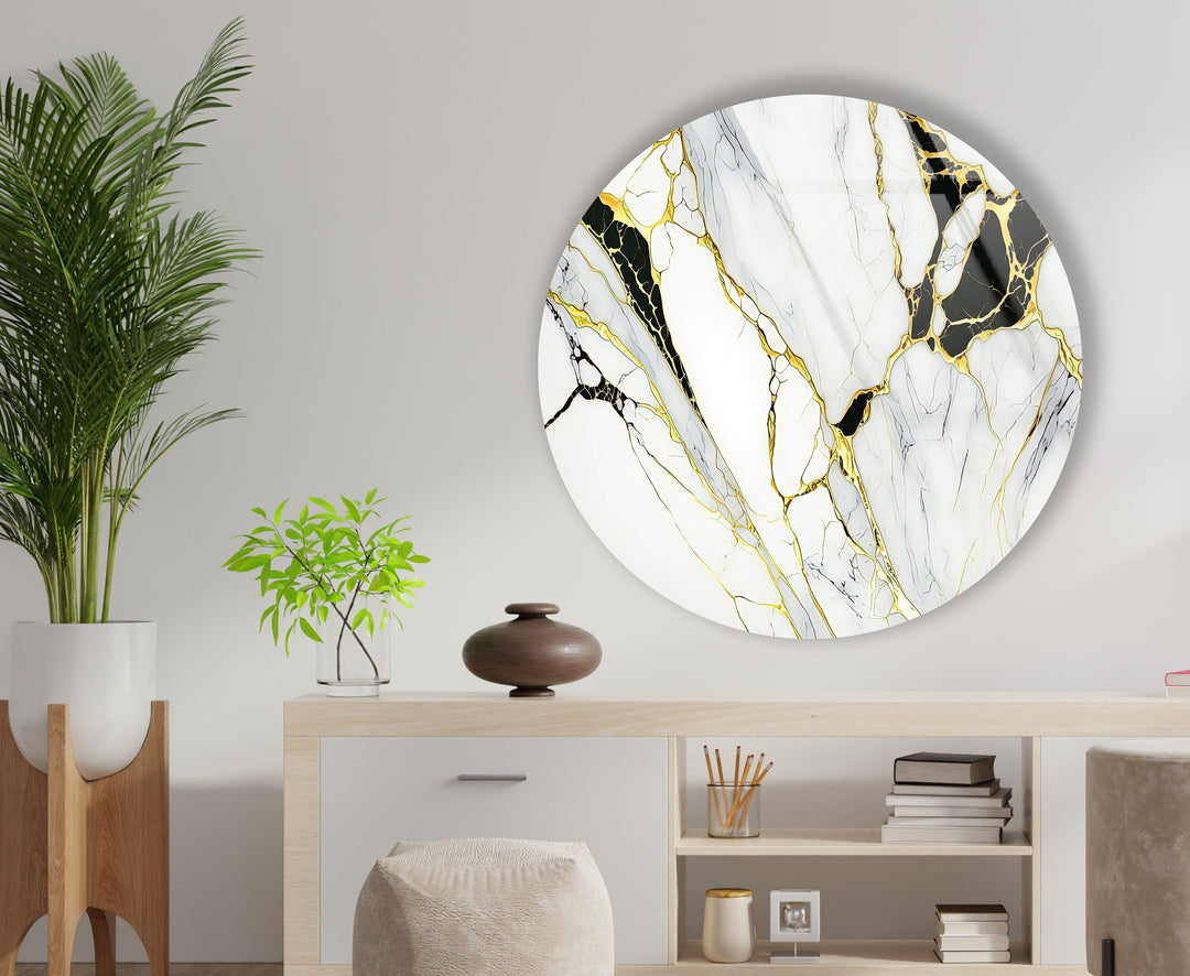 White & Gold Marble Round Glass Wall Art art glass wall art, glass wall art pictures
