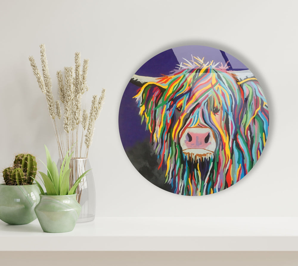 Cow Round Paint Glass Wall Art Glass Printing Wall Art, Print photos on glass
