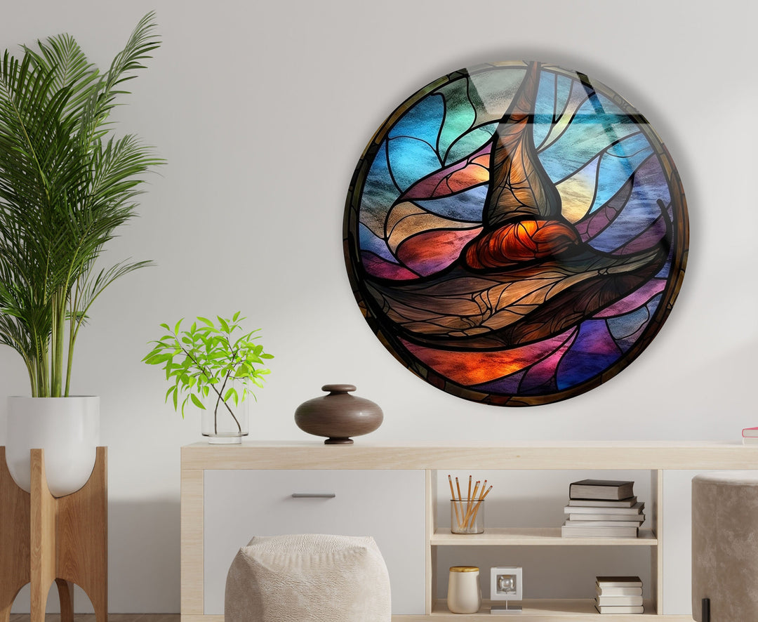 Halloween Decorative Stained Round Glass Wall Art Glass Printing Wall Art, Print photos on glass
