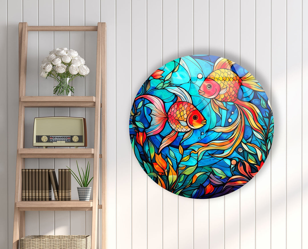 Stained Little Fishes Round Glass Wall Art art glass wall art, glass wall art pictures
