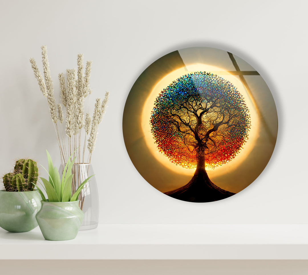 Life of Tree Round Glass Wall Art glass art painting, glass art for the Wall