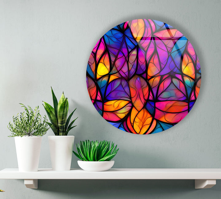 Purple & Orange Stained Round Glass Wall Art stained glass wall art, stained glass wall decor
