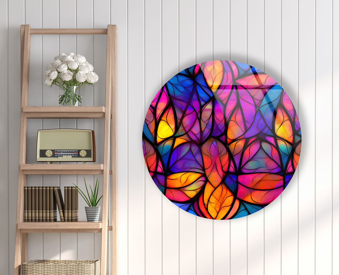 Purple & Orange Stained Round Glass Wall Art art glass wall art, glass wall art pictures
