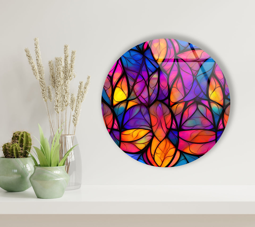 Purple & Orange Stained Round Glass Wall Art glass photo prints, glass picture prints
