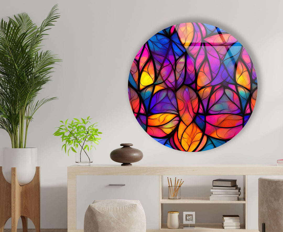 Purple & Orange Stained Round Glass Wall Art custom glass pictures, glass art prints
