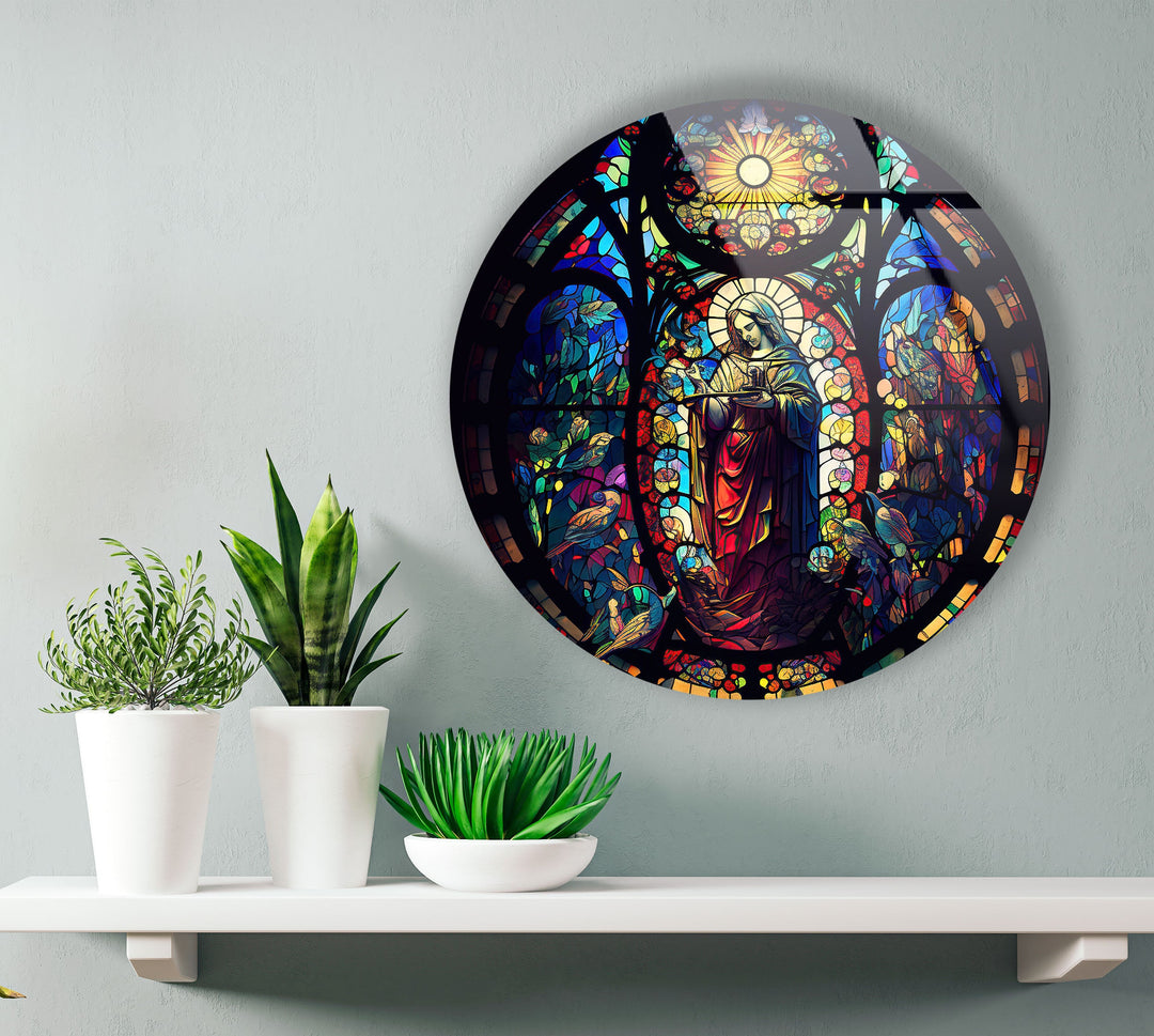 Christian Round Stained Glass Wall Art glass pictures for Wall, glass prints wall art
