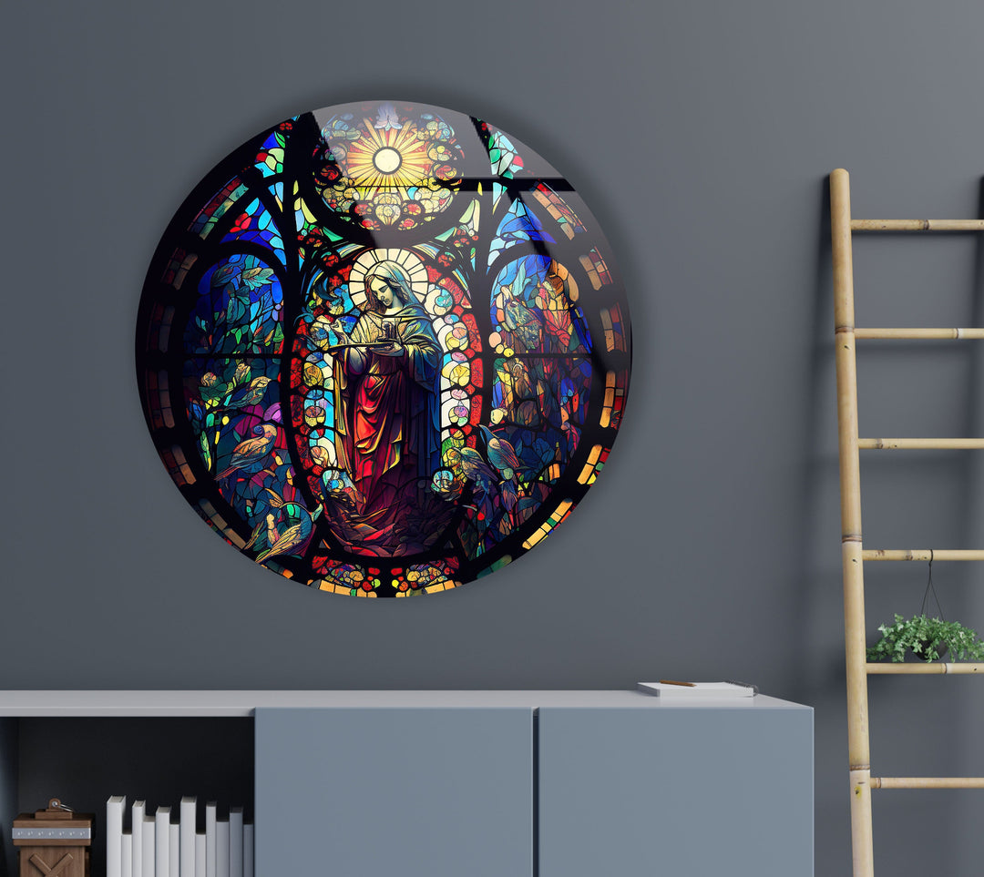 Christian Round Stained Glass Wall Art print on glass, glass printed photos
