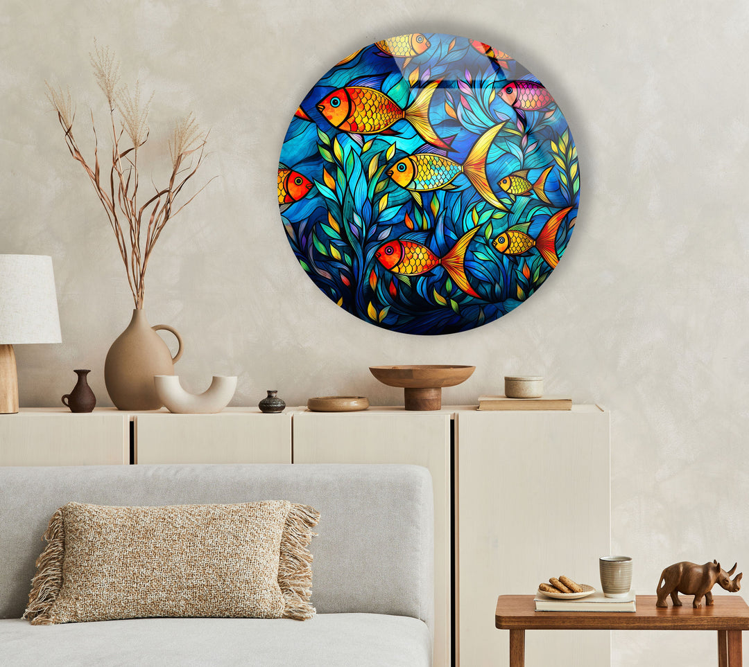 Stained Fish Paint Round Glass Wall Art glass wall decor, glass wall art decor
