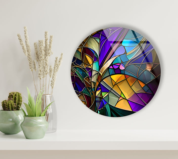 Colored Stained Round Glass Wall Art Glass Printing Wall Art, Print photos on glass
