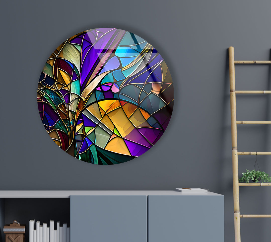 Colored Stained Round Glass Wall Art glass photo prints, glass picture prints
