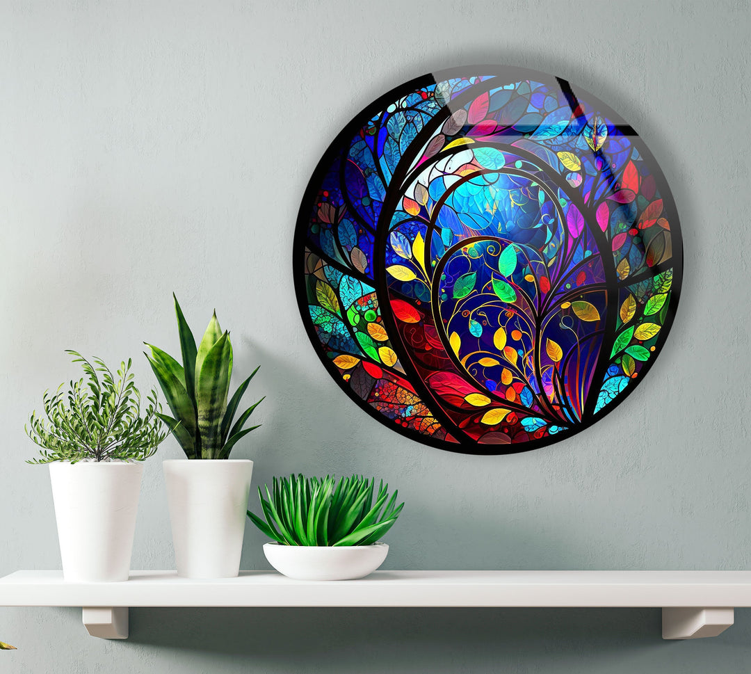 Circular Stained with Tree Round Glass Wall Art glass image printing, glass prints from photos
