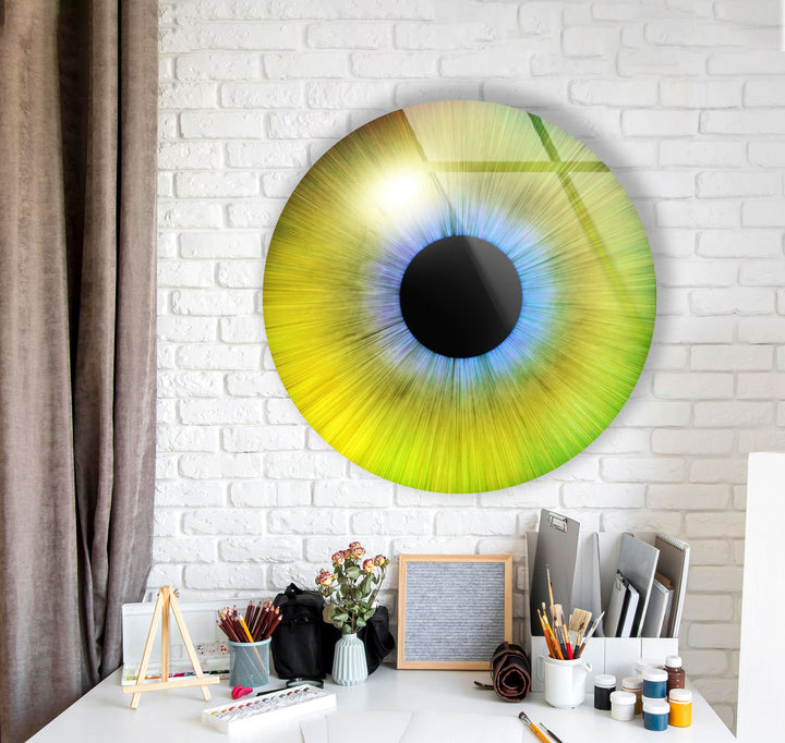 Colored Green Eye Round Glass Wall Art glass pictures for Wall, glass prints wall art
