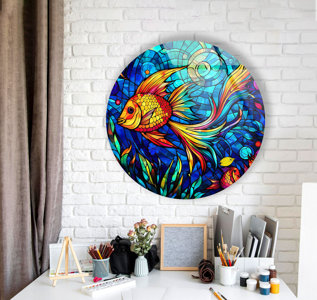 Fish Round Stained Glass Wall Art art glass wall art, glass wall art pictures
