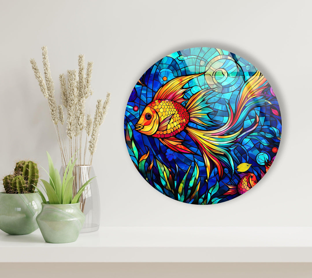 Fish Round Stained Glass Wall Art glass photo prints, glass picture prints
