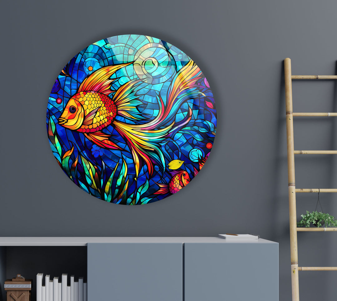 Fish Round Stained Glass Wall Art glass image printing, glass prints from photos
