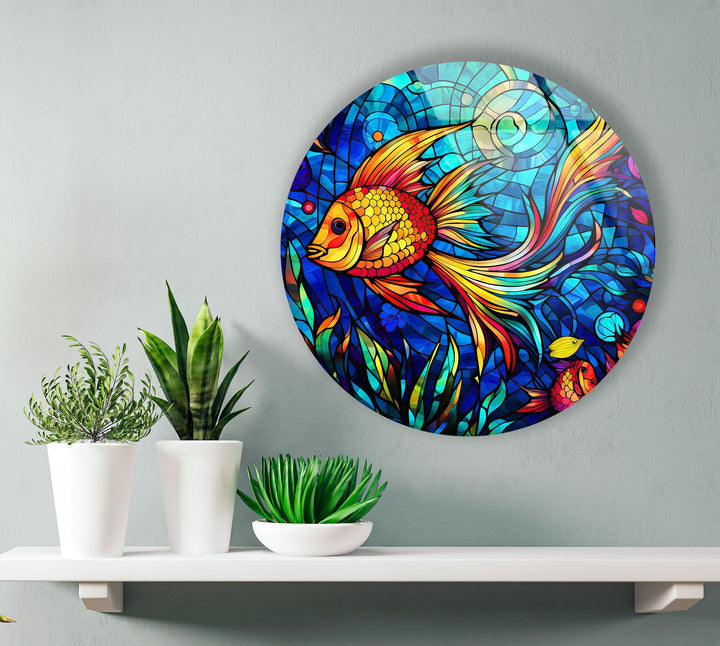 Fish Round Stained Glass Wall Art custom glass pictures, glass art prints
