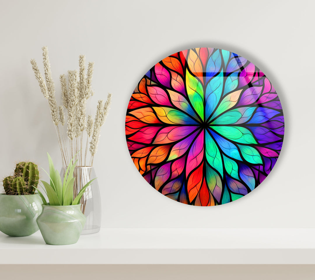 Stained Round Colored Leafs Glass Wall Art stained glass wall art, stained glass wall decor
