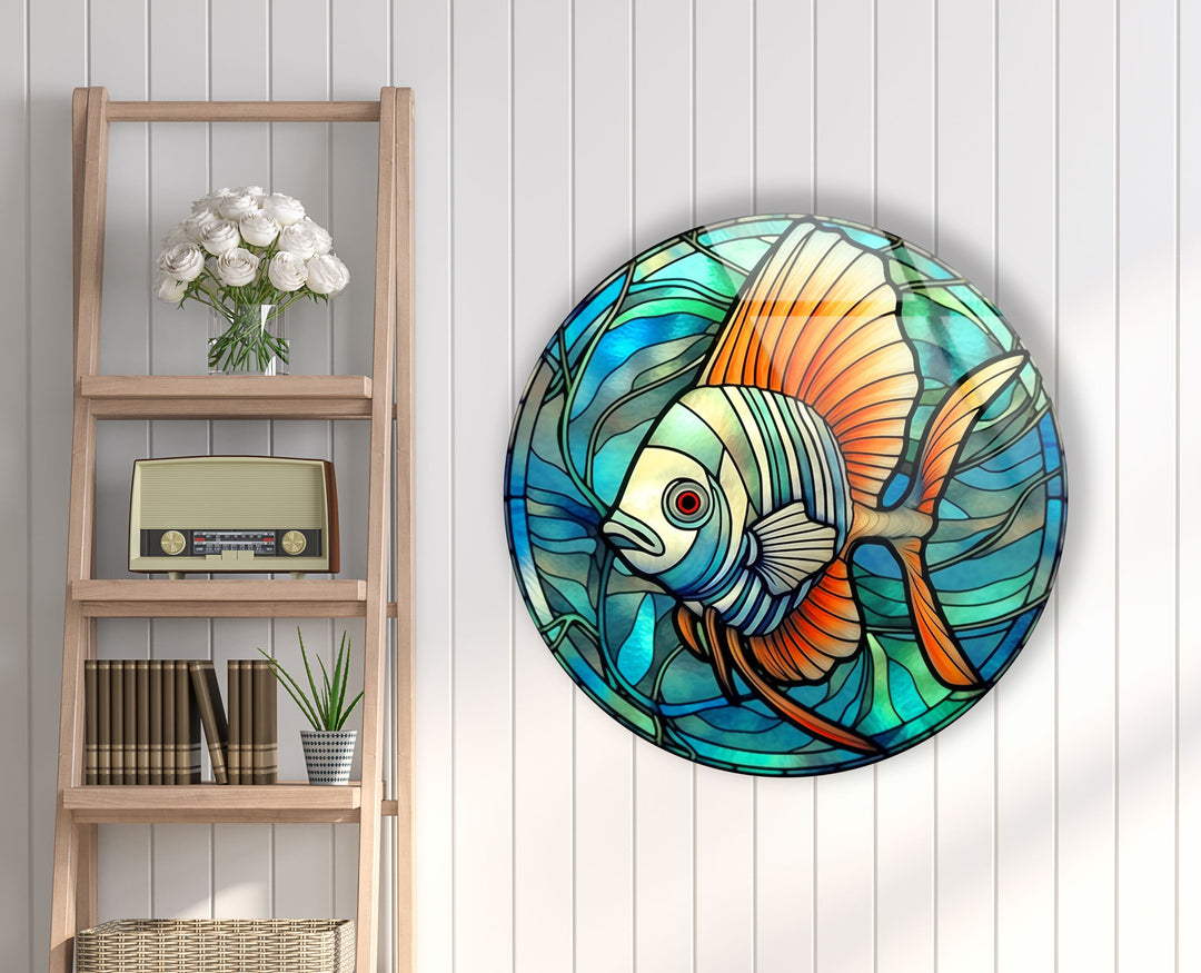 Blue Fish Round Glass Wall Art art glass wall art, glass wall art pictures
