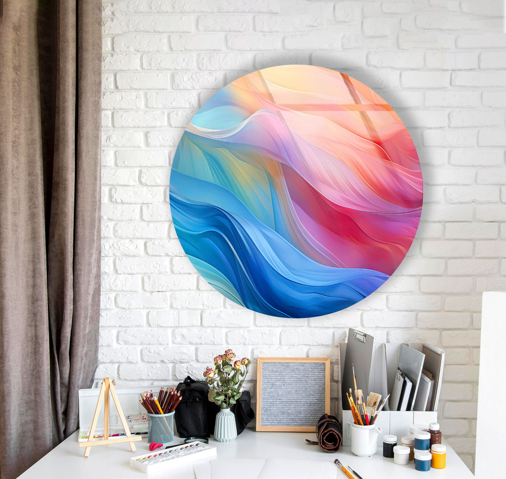 Abstract Round Pink & Blue Glass Wall Art custom glass pictures, glass art prints
