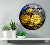 Yellow Rose Floral Round Tempered Glass Wall Art