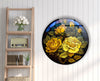 Yellow Rose Floral Round Tempered Glass Wall Art
