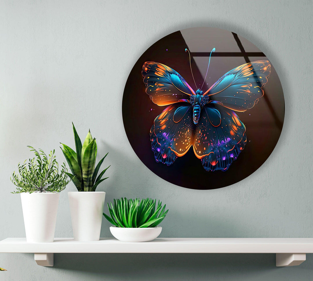 Bright Butterfly Round Glass Wall Art glass image printing, glass prints from photos
