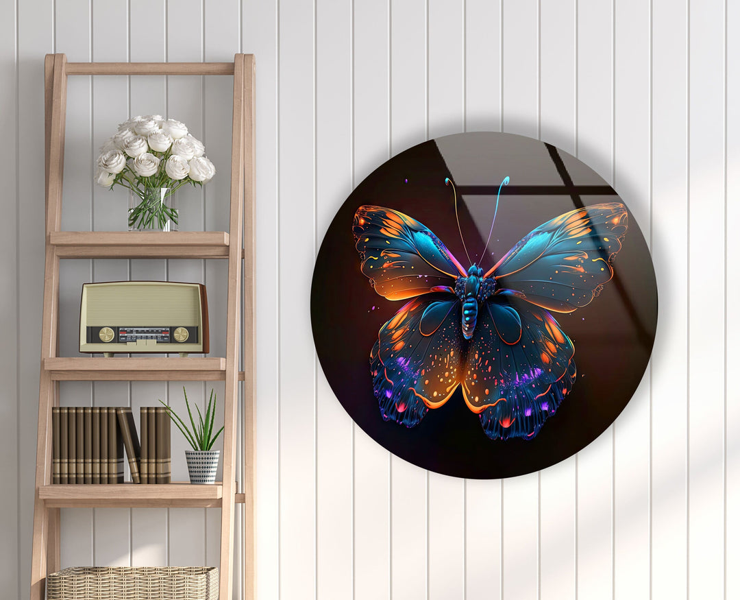 Bright Butterfly Round Glass Wall Art glass pictures for Wall, glass prints wall art
