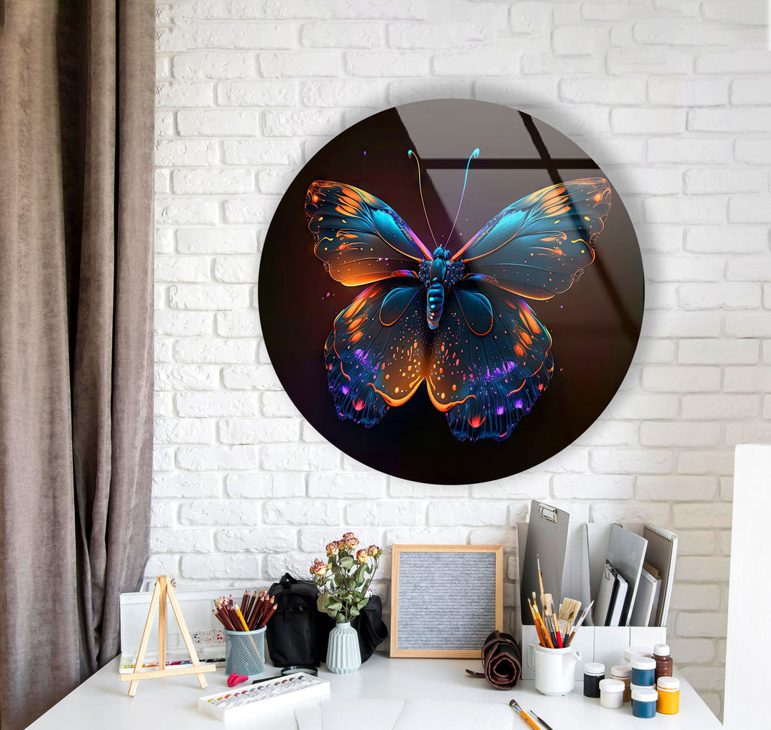 Bright Butterfly Round Glass Wall Art custom glass pictures, glass art prints
