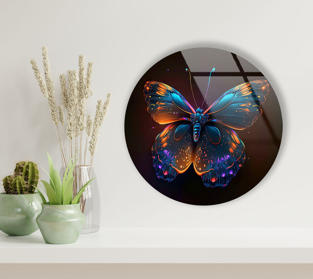 Bright Butterfly Round Glass Wall Art photo print on glass, prints on glass wall art
