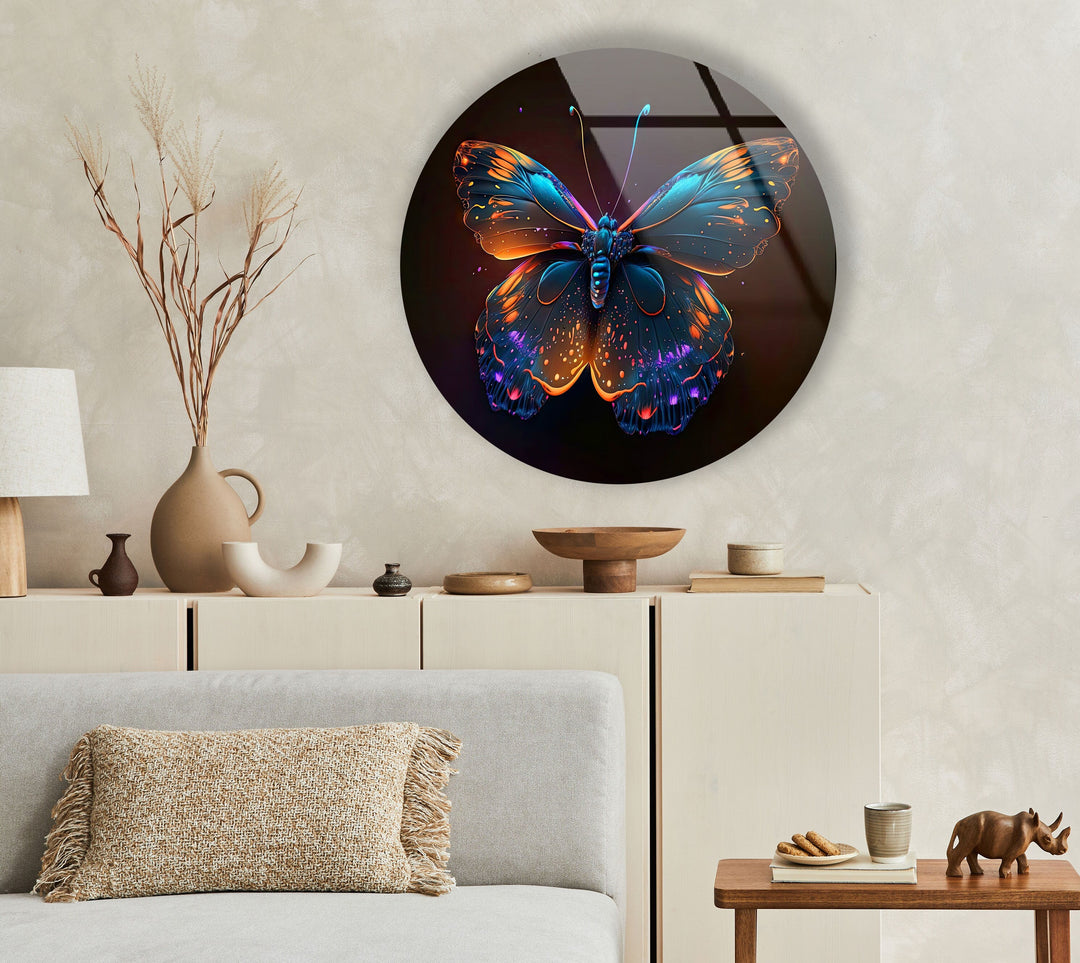 Bright Butterfly Round Glass Wall Art custom glass photo prints, large glass prints
