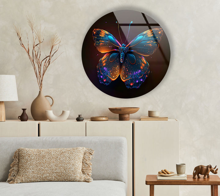 Bright Butterfly Round Glass Wall Art custom glass photo prints, large glass prints
