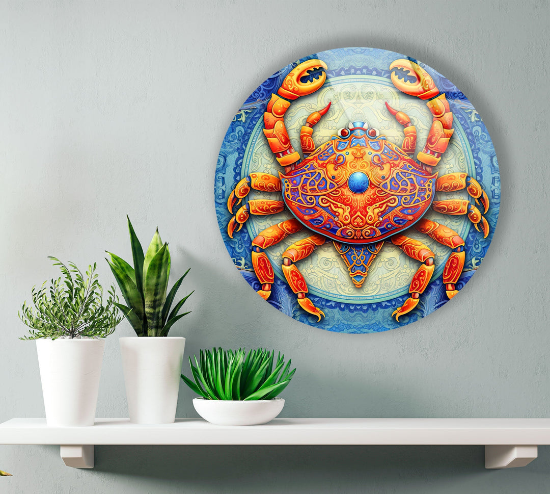 Crab Stained Round Glass Wall Art Glass Printing Wall Art, Print photos on glass
