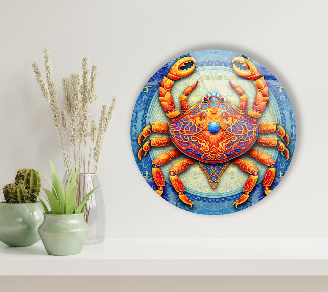 Crab Stained Round Glass Wall Art custom glass pictures, glass art prints
