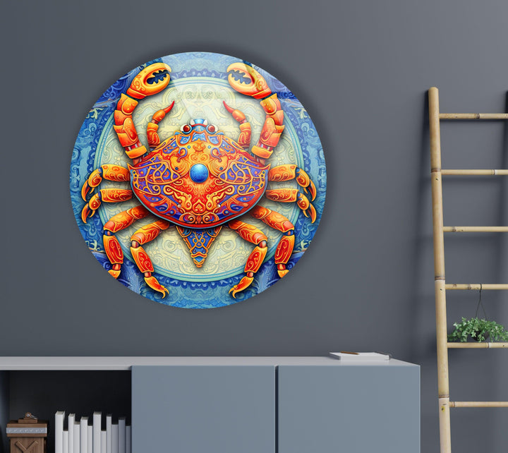 Crab Stained Round Glass Wall Art photo print on glass, prints on glass wall art
