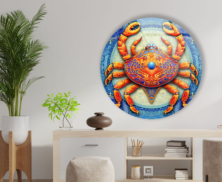 Crab Stained Round Glass Wall Art large glass photo prints, glass wall photos
