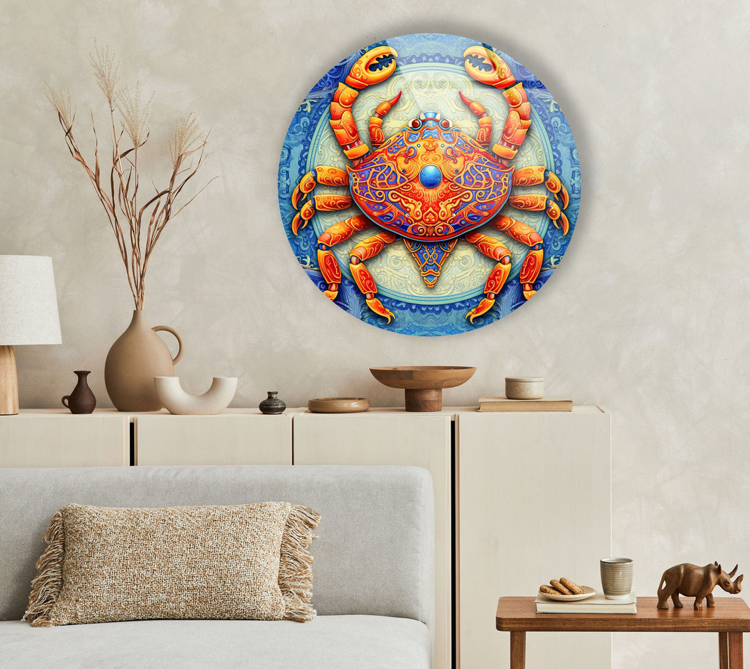 Crab Stained Round Glass Wall Art custom glass photo prints, large glass prints
