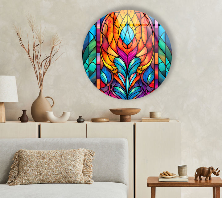 Stained Geometric Design Round Glass Wall Art photo print on glass, prints on glass wall art
