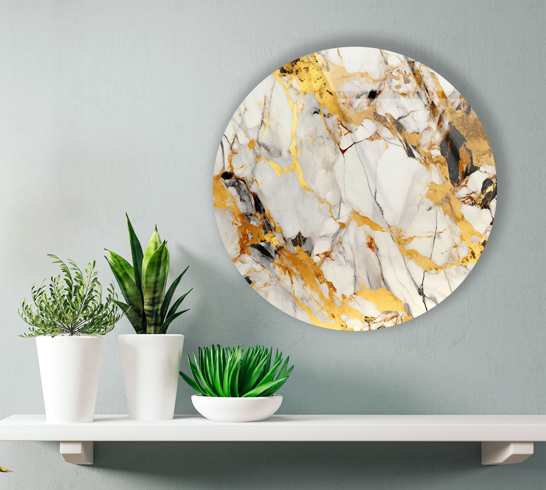 Golden Marble Round Glass Wall Art glass wall decor, glass wall art decor
