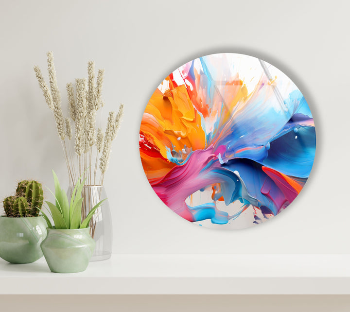 Abstract Round Orange & Blue Glass Wall Art large glass photo prints, glass wall photos
