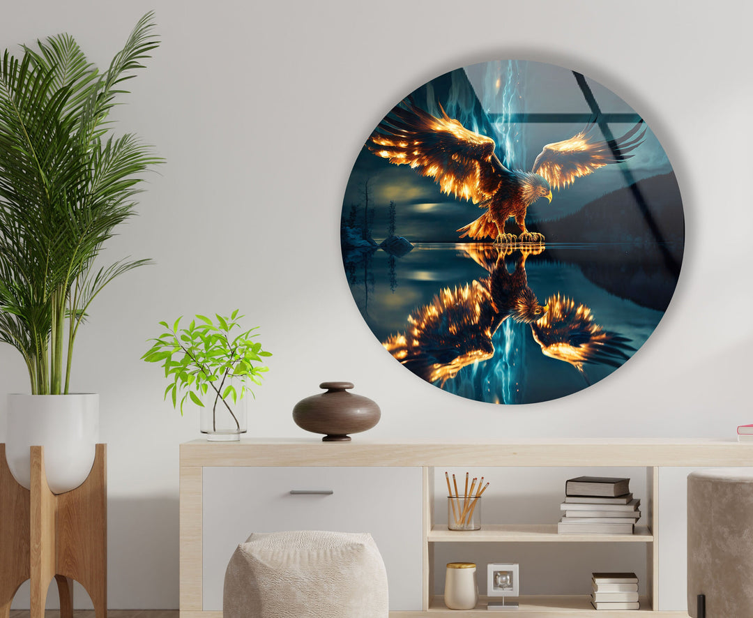 Golden Eagle Abstract Round Glass Wall Art glass wall decor, glass wall art decor
