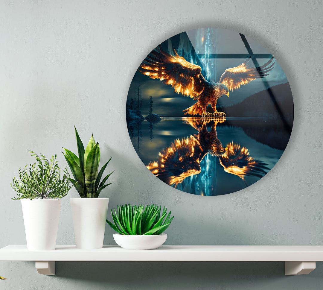 Golden Eagle Abstract Round Glass Wall Art art glass wall art, glass wall art pictures
