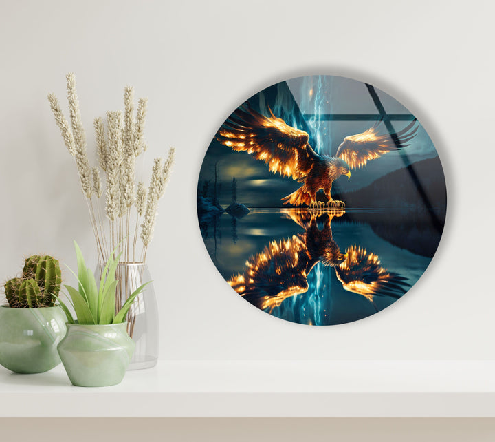 Golden Eagle Abstract Round Glass Wall Art glass photo prints, glass picture prints
