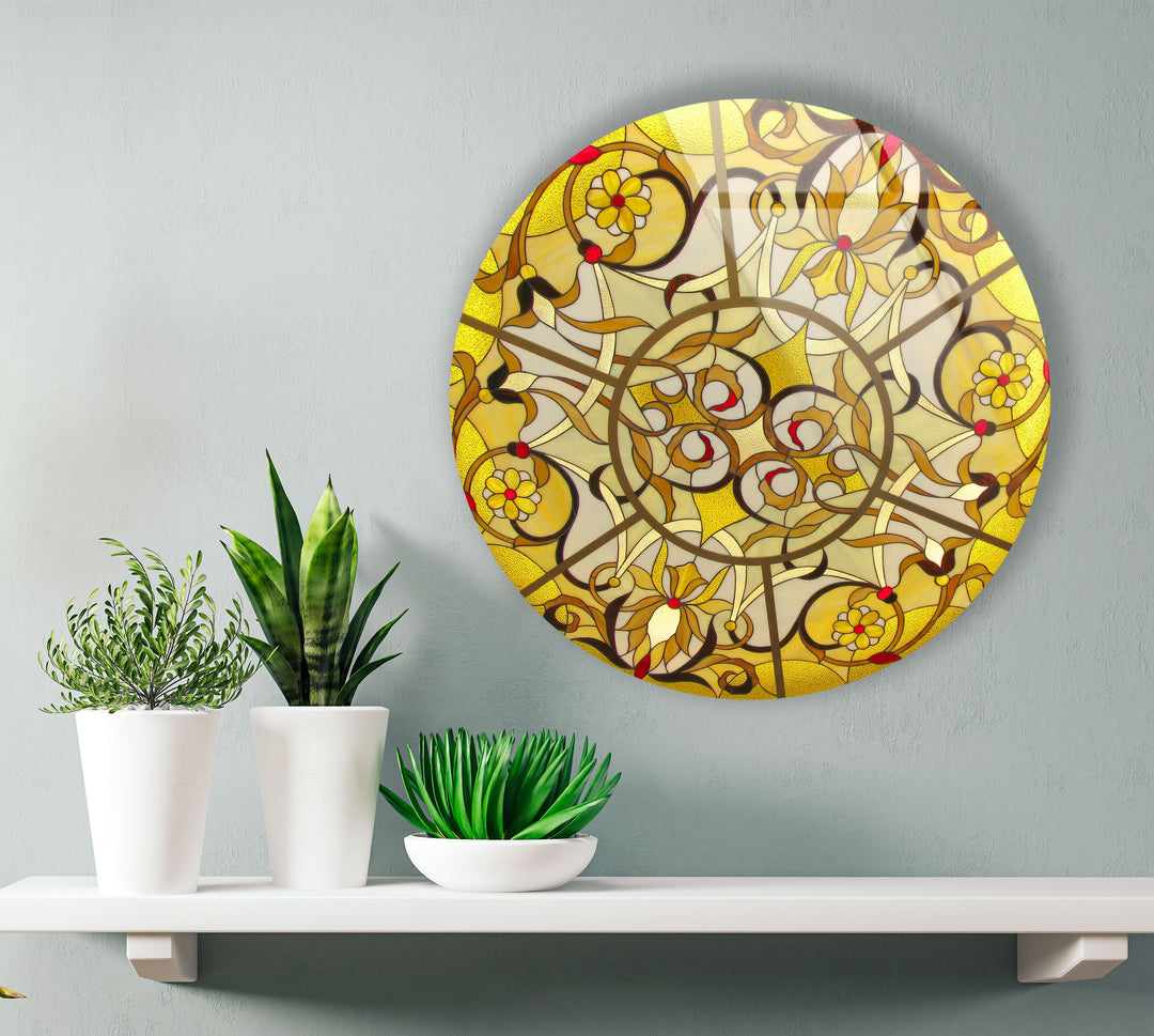 Abstract Round Yellow Glass Wall Art custom glass photo prints, large glass prints
