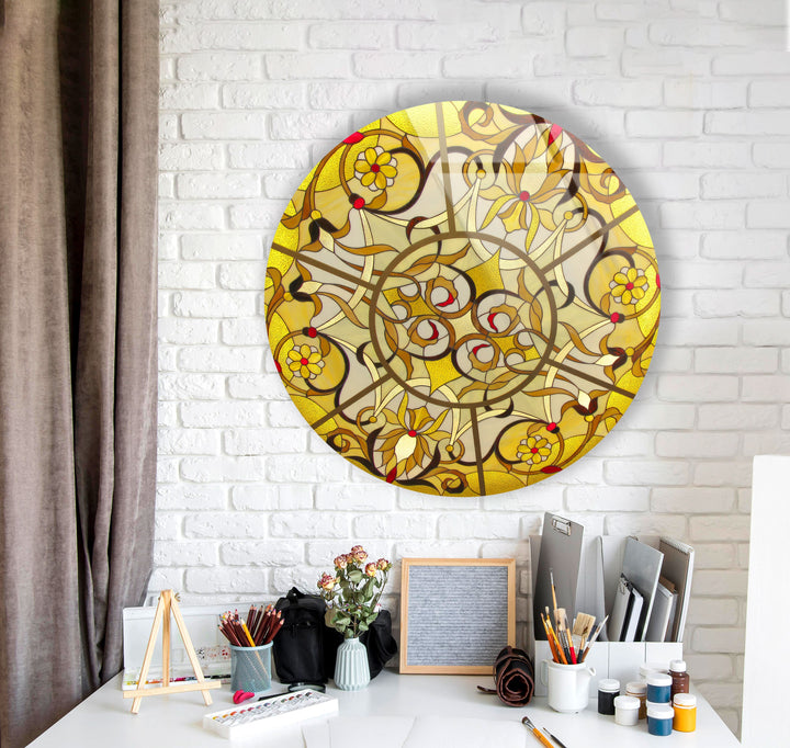 Abstract Round Yellow Glass Wall Art print on glass, glass printed photos
