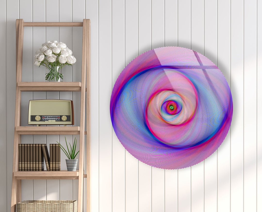 Purple Swirl Abstract Round Glass Wall Art glass art painting, glass art for the Wall
